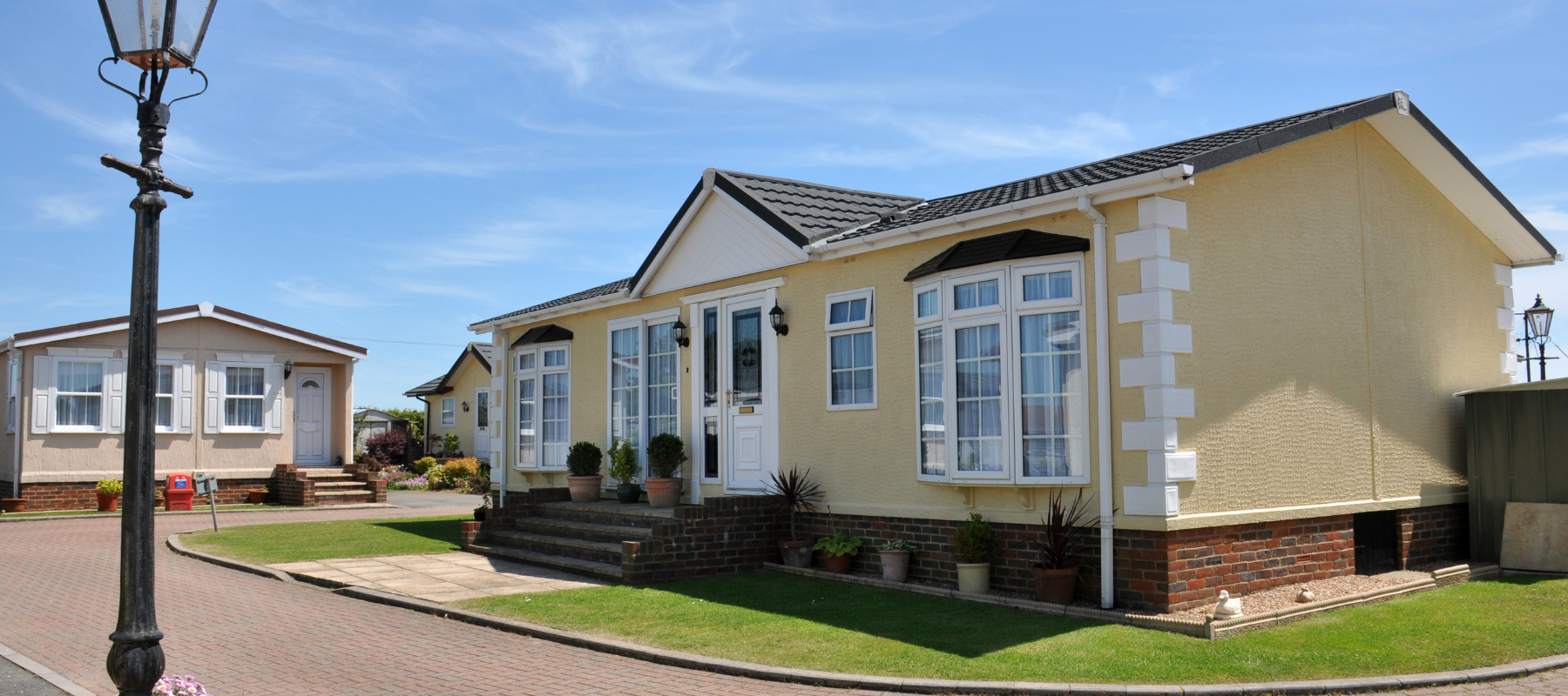 A mobile home on a clear sunny day.